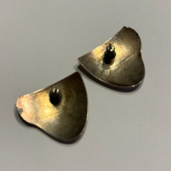 Artisan made pierced earrings silver & blue enamel abstract textured unique - Picture 6 of 6